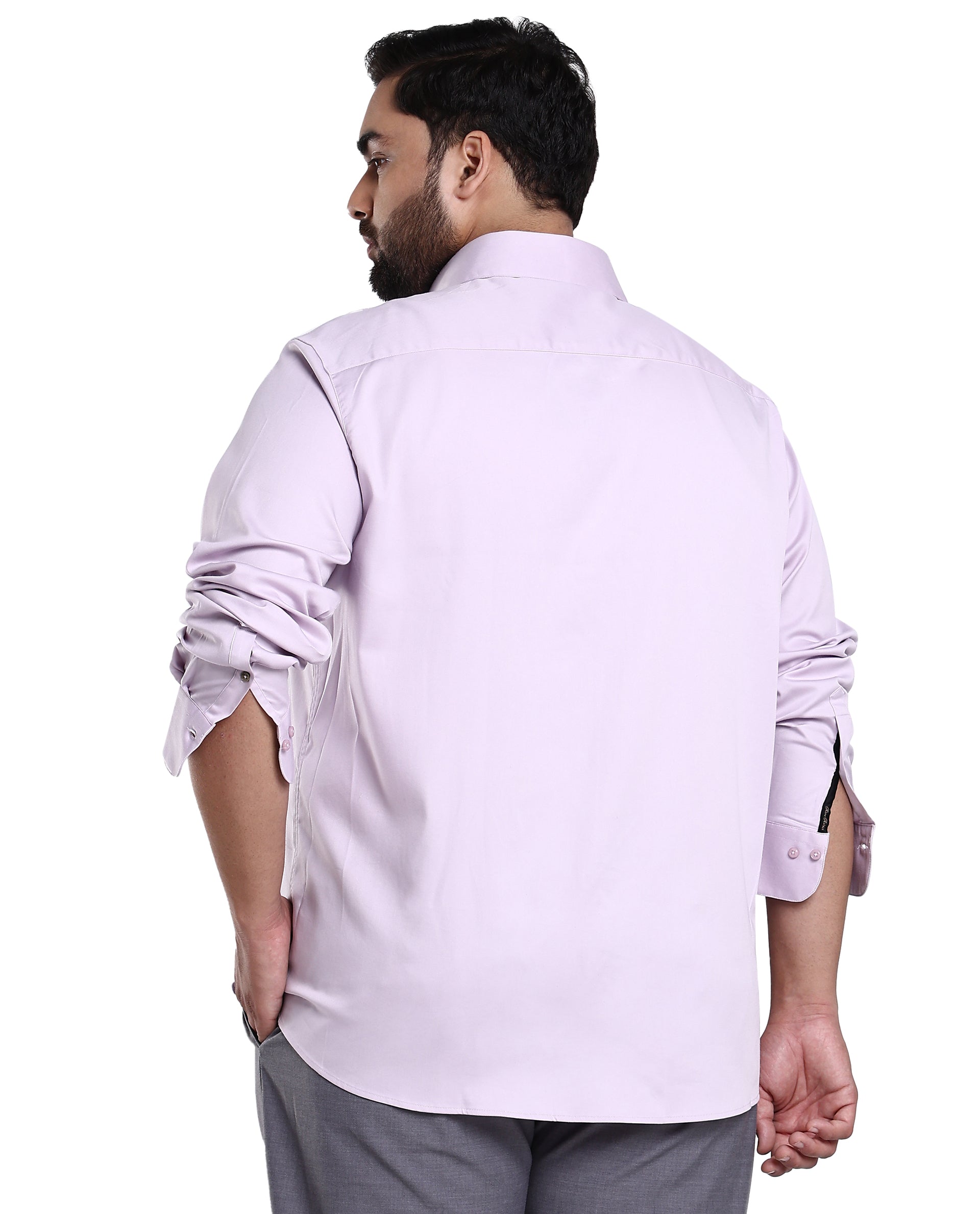 Rare Rabbit Men's Holand Pastel Purple Satin Fabric Full Sleeves Solid Shirt Plus Size