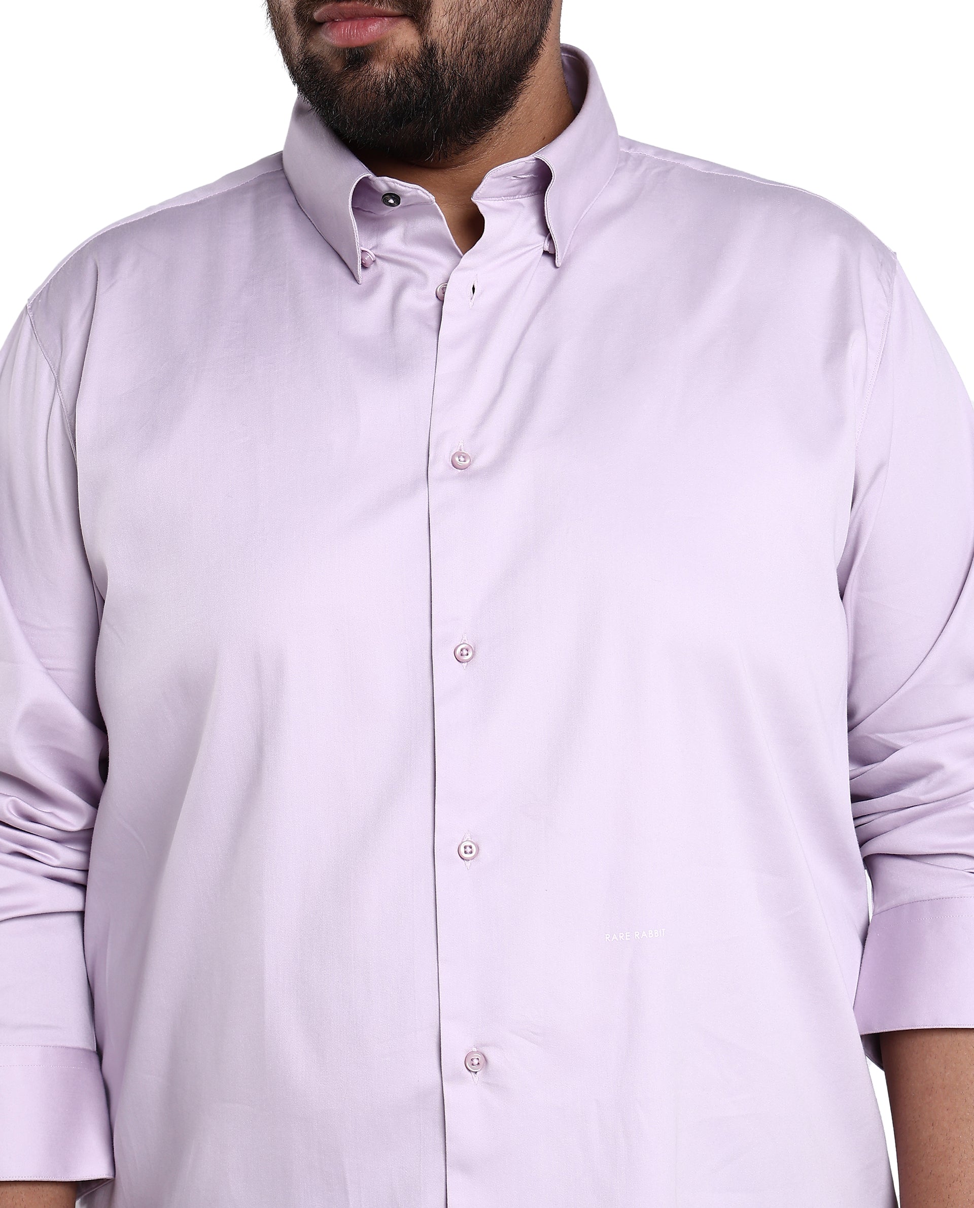Rare Rabbit Men's Holand Pastel Purple Satin Fabric Full Sleeves Solid Shirt Plus Size