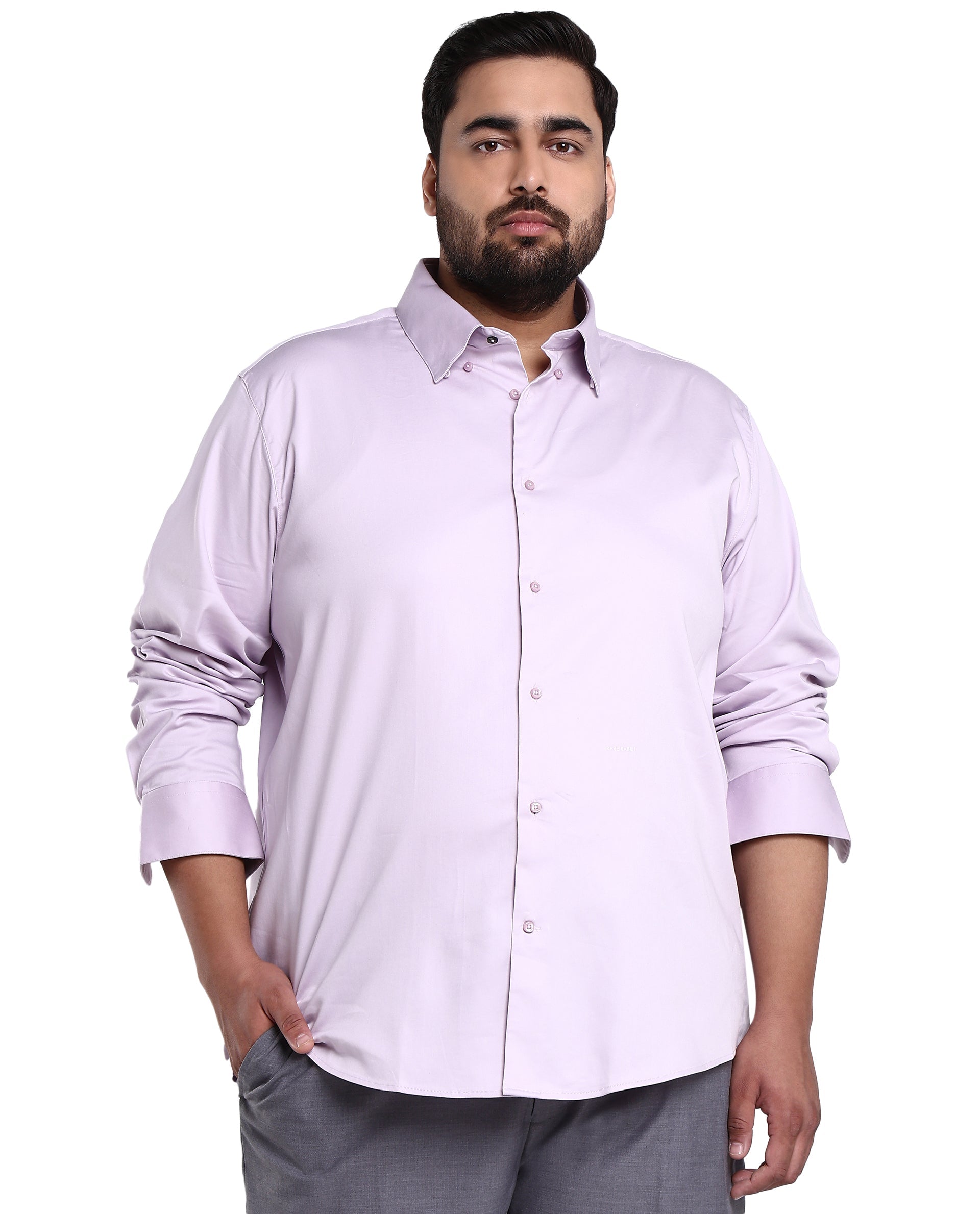 Rare Rabbit Men's Holand Pastel Purple Satin Fabric Full Sleeves Solid Shirt Plus Size