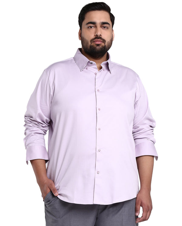 Rare Rabbit Men's Holand Pastel Purple Satin Fabric Full Sleeves Solid Shirt Plus Size