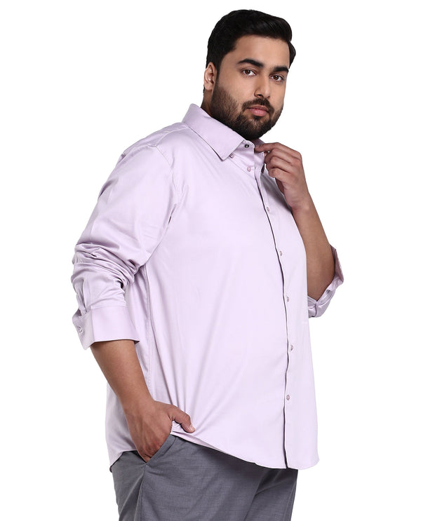 Rare Rabbit Men's Holand Pastel Purple Satin Fabric Full Sleeves Solid Shirt Plus Size