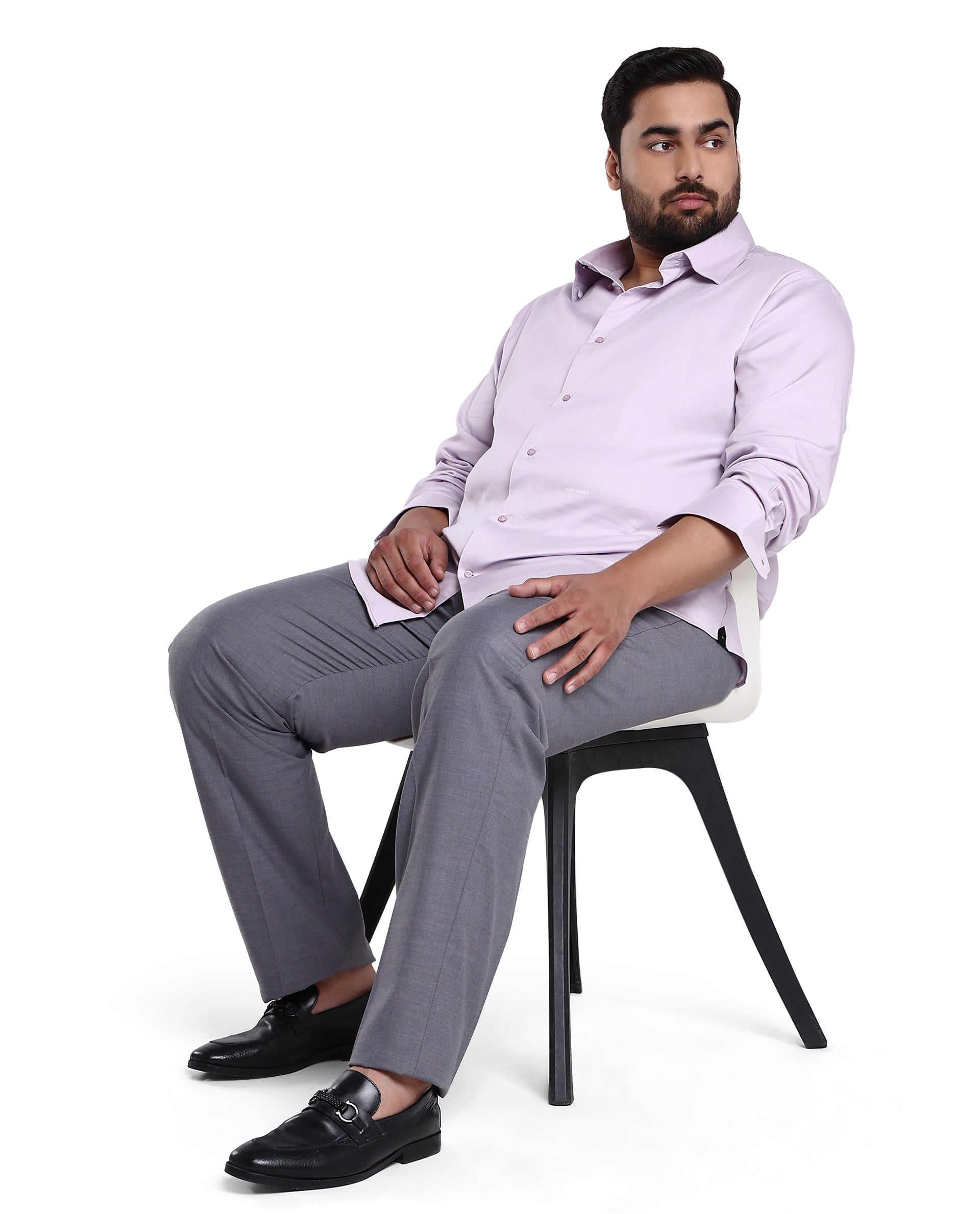 Rare Rabbit Men's Holand Pastel Purple Satin Fabric Full Sleeves Solid Shirt Plus Size