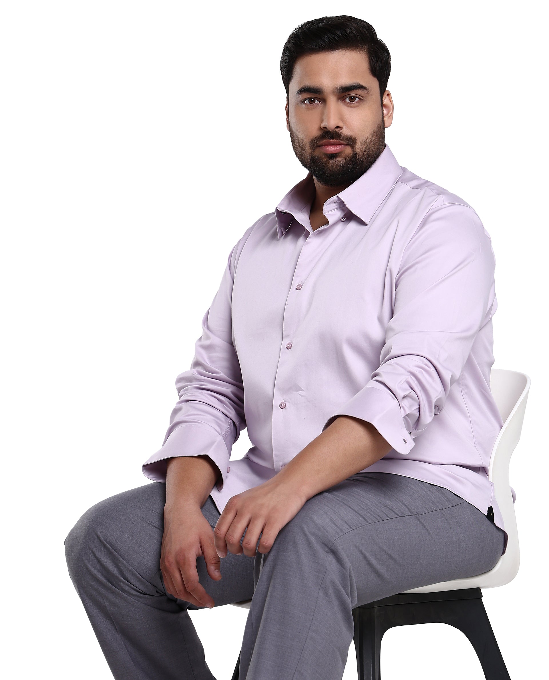 Rare Rabbit Men's Holand Pastel Purple Satin Fabric Full Sleeves Solid Shirt Plus Size