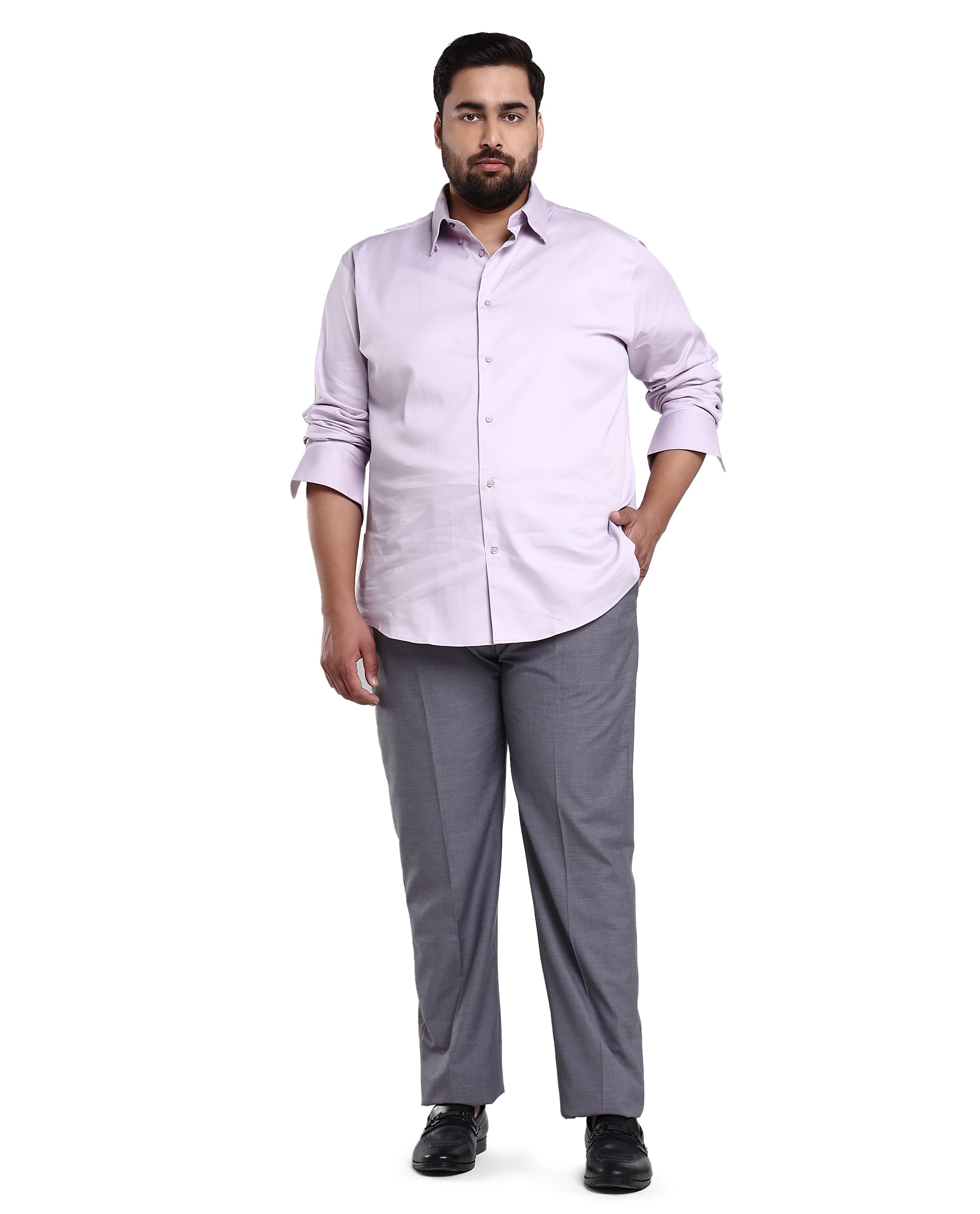 Rare Rabbit Men's Holand Pastel Purple Satin Fabric Full Sleeves Solid Shirt Plus Size