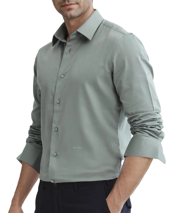Rare Rabbit Men Holla-25 Dusky Green Cotton Poly Fabric Full Sleeve Collared Neck Button Closure Plain Shirt