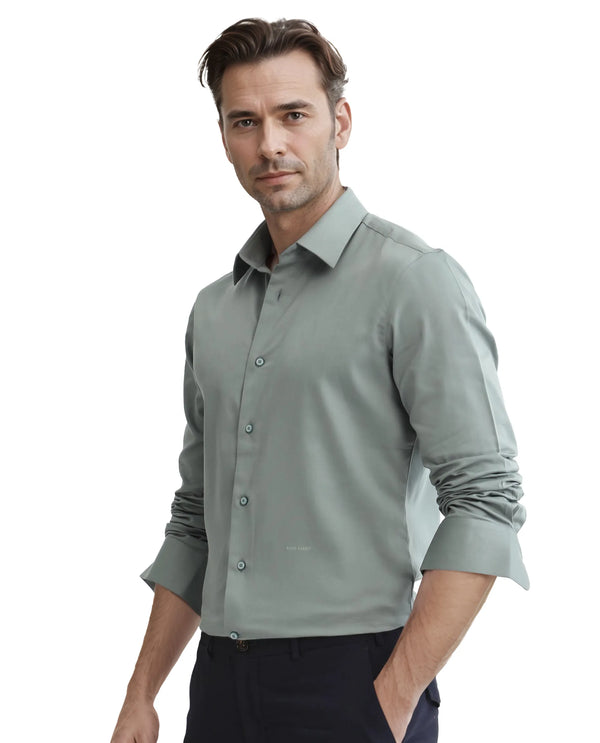 Rare Rabbit Men Holla-25 Dusky Green Cotton Poly Fabric Full Sleeve Collared Neck Button Closure Plain Shirt