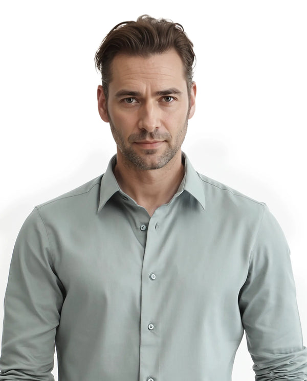 Rare Rabbit Men Holla-25 Dusky Green Cotton Poly Fabric Full Sleeve Collared Neck Button Closure Plain Shirt