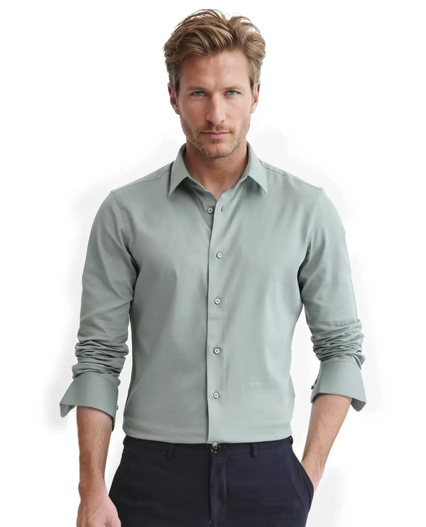 Rare Rabbit Men Holla-25 Dusky Green Cotton Poly Fabric Full Sleeve Collared Neck Button Closure Plain Shirt