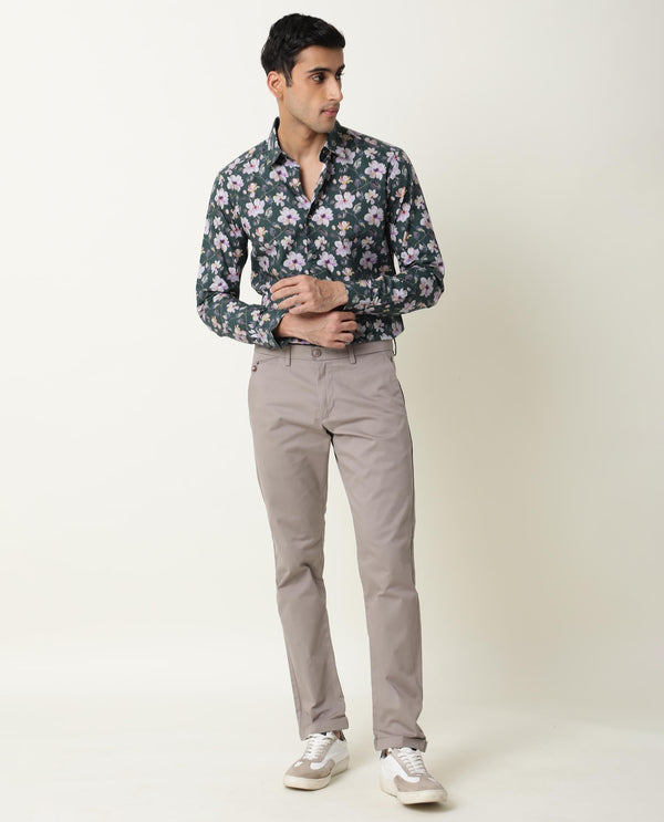 Rare Rabbit Men's Paintt Green Cotton Fabric Floral Print Full Sleeves Shirt