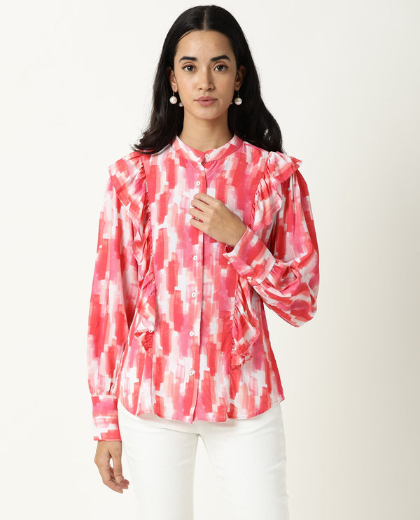 Rareism Womens Goku Pink Top Modal Fabric Regular Fit Regular Sleeves Mandarin Neck