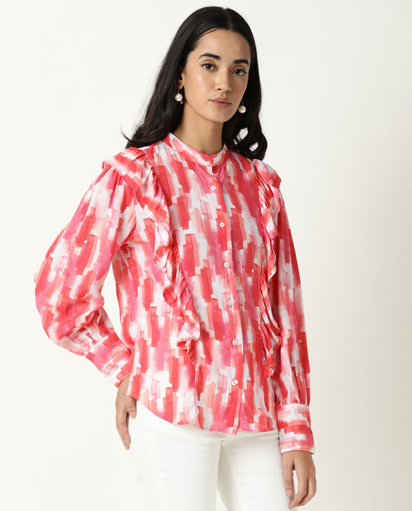 Rareism Womens Goku Pink Top Modal Fabric Regular Fit Regular Sleeves Mandarin Neck