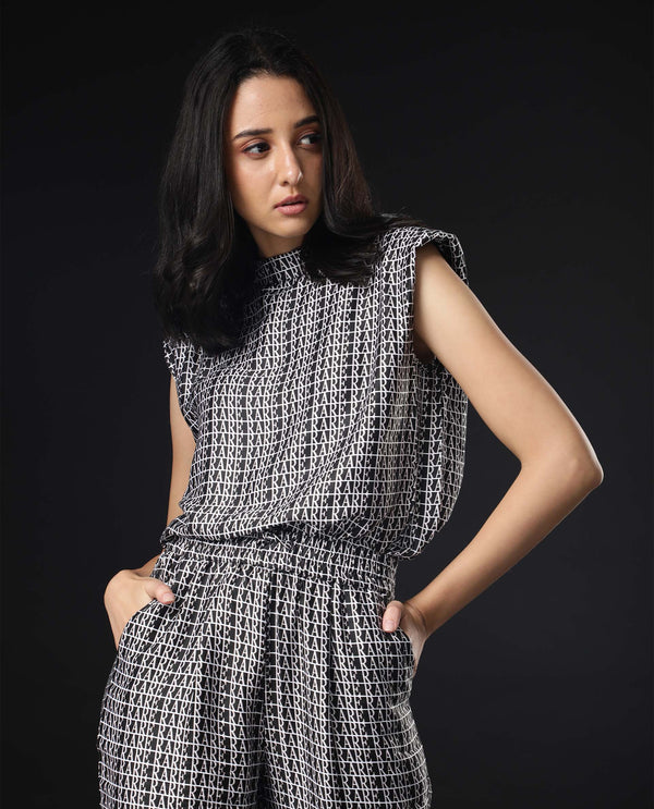 Rareism Womens Remont Black Top Modal Satin Fabric Regular Fit Sleeveless High Neck