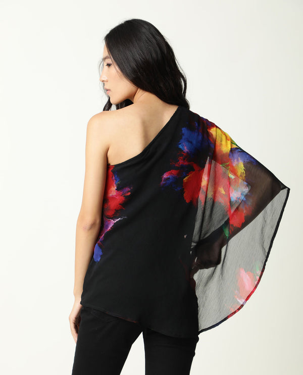 Rareism Womens Propose Black Top Viscose Fabric Regular Fit One Shoulder One Shoulder Neck