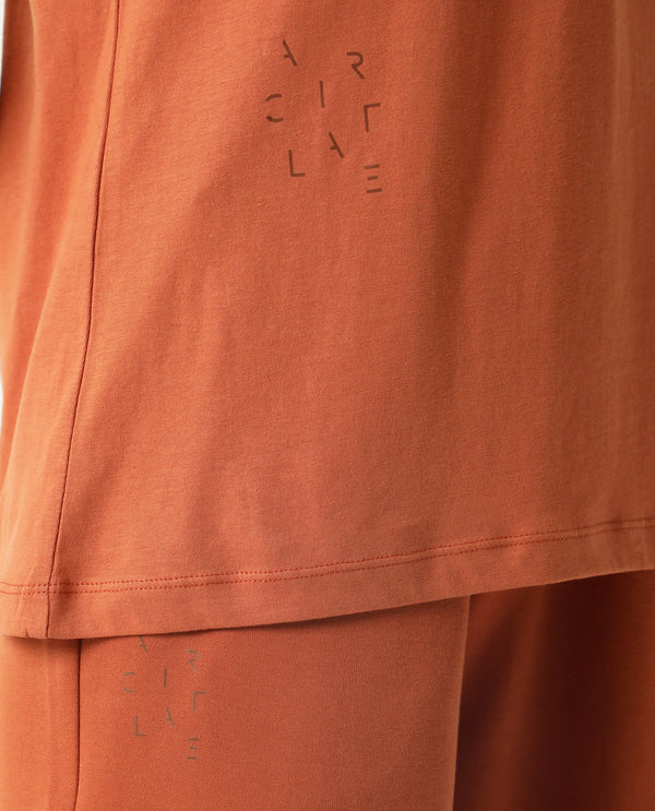 Rareism Women Arvi Orange Cotton Blend Fabric Relaxed Fit Half Sleeves Solid V-Neck T-Shirt