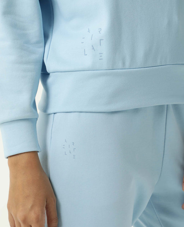 Rareism Women Cax Blue Cotton Blend Fabric Relaxed Fit Full Sleeves Solid Round Neck Sweatshirt