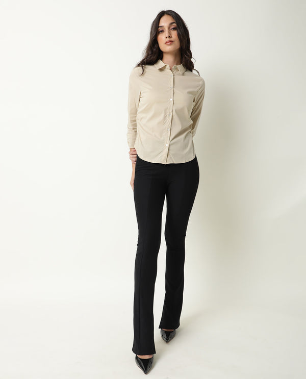 Rareism Womens Mudd Beige Top Cotton Lycra Fabric Regular Fit 3/4 Sleeve Collared Neck