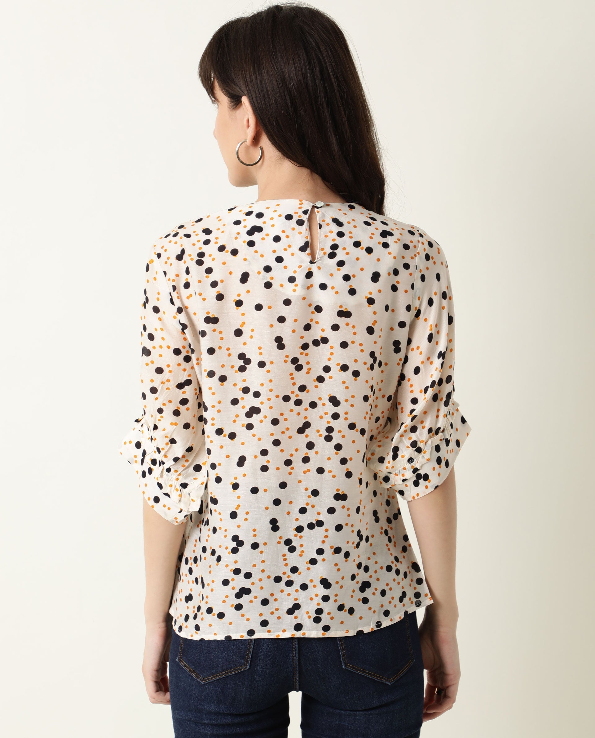 Rareism Women Roy Orange Top Short Sleeves Printed