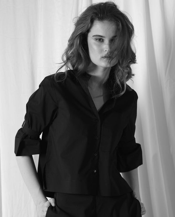 Rareism Womens Sendai Black Top Poly Lycra Fabric Regular Fit Half Sleeve Collared Neck