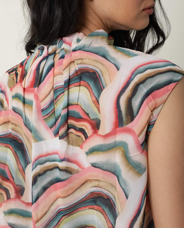 Rareism Women Colette Multi Polyester Fabric Regular Fit High Neck Sleeveless Abstract Print Top