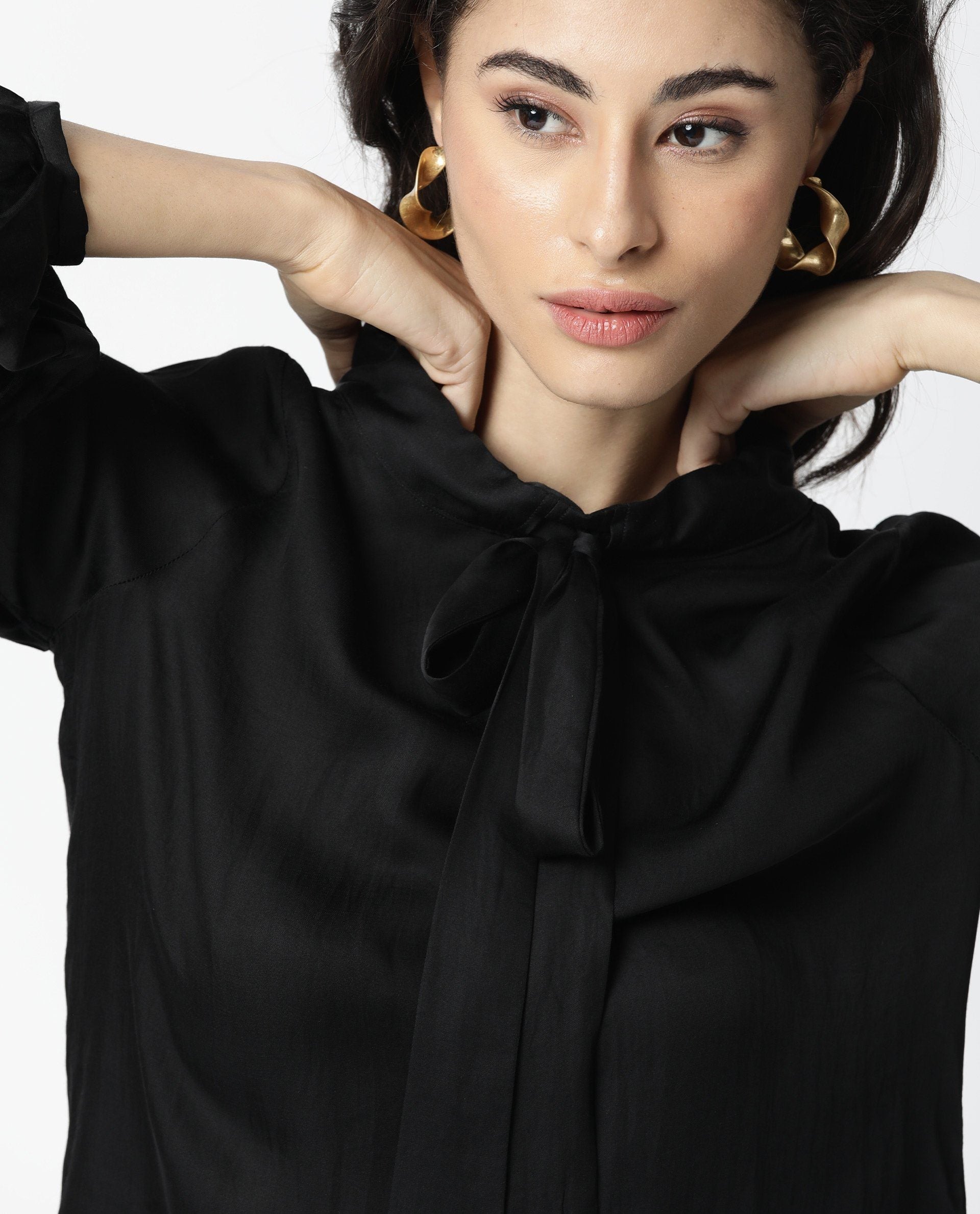 Rareism Women Sleek Black Top Full Sleeves Solid Top