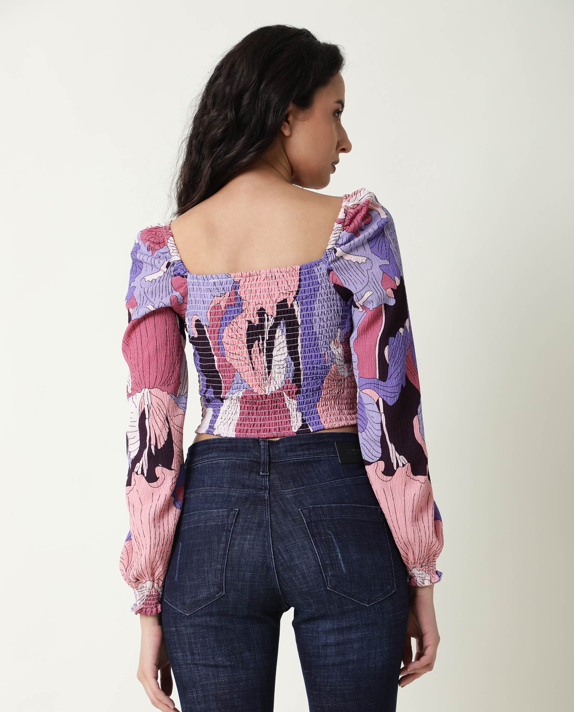 Rareism Womens Kohl Multi Top Polycotton Fabric  Full Sleeve Square Neck