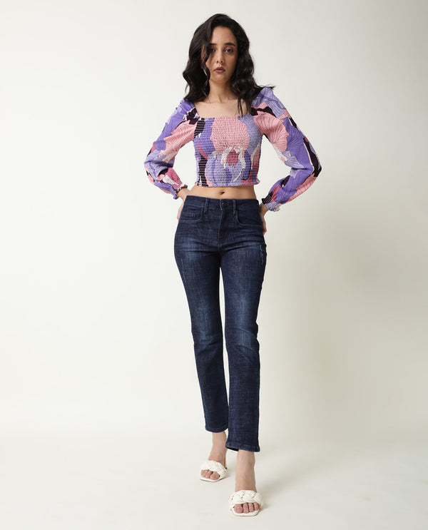 Rareism Womens Kohl Multi Top Polycotton Fabric  Full Sleeve Square Neck