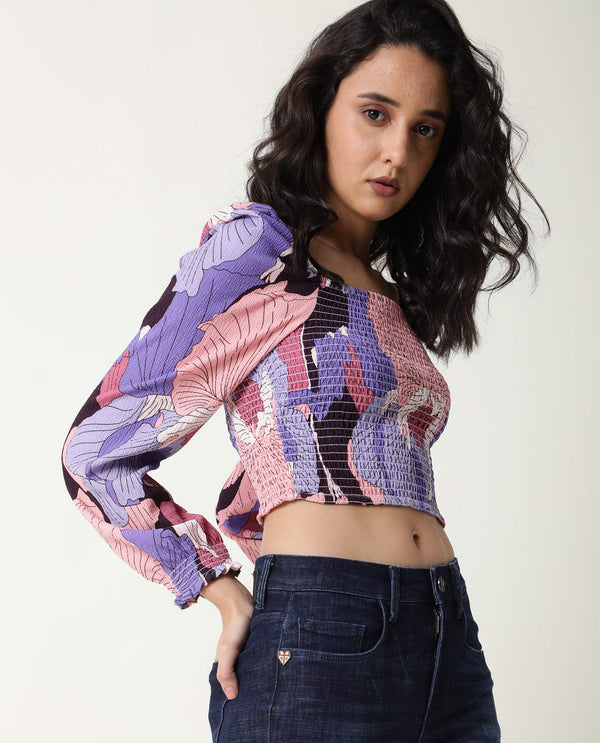 Rareism Womens Kohl Multi Top Polycotton Fabric  Full Sleeve Square Neck