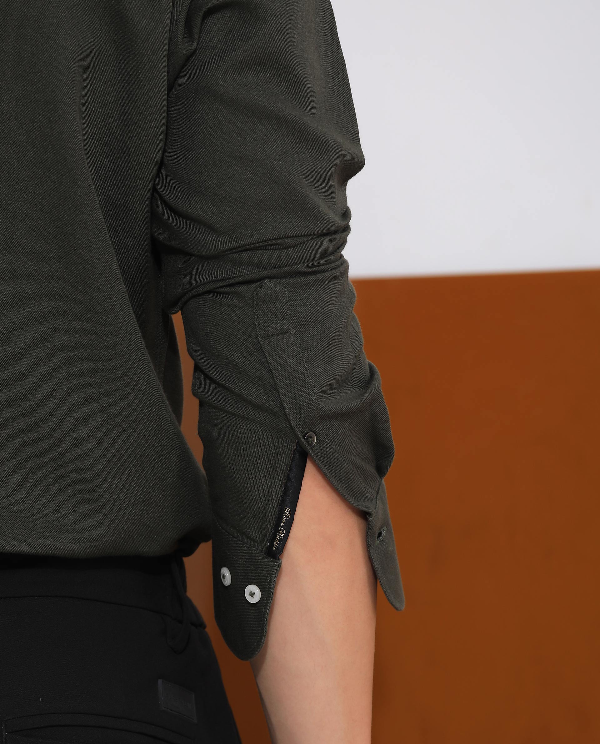 Rare Rabbit Mens Otago Olive Cotton Fabric Full Sleeves Regular Fit Solid Twill Shirt