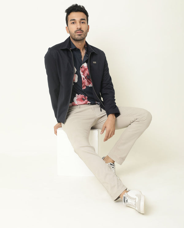 Rare Rabbit Men's Netherss Navy Cotton Fabric Floral Print Full Sleeves Shirt