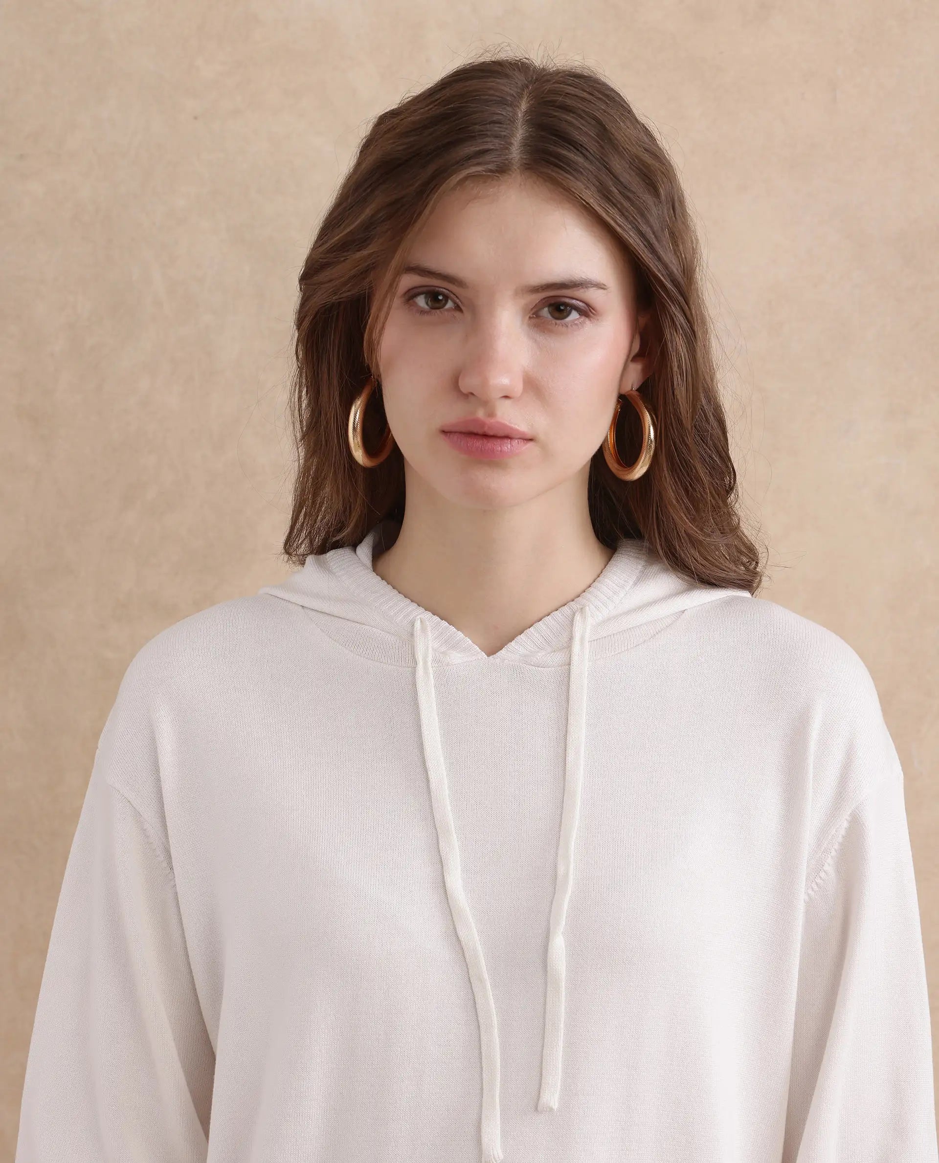 Rareism Women Janfinn-T Off White 78%Viscose 22% Polyester Fabric Full Sleeve Relaxed Fit Top