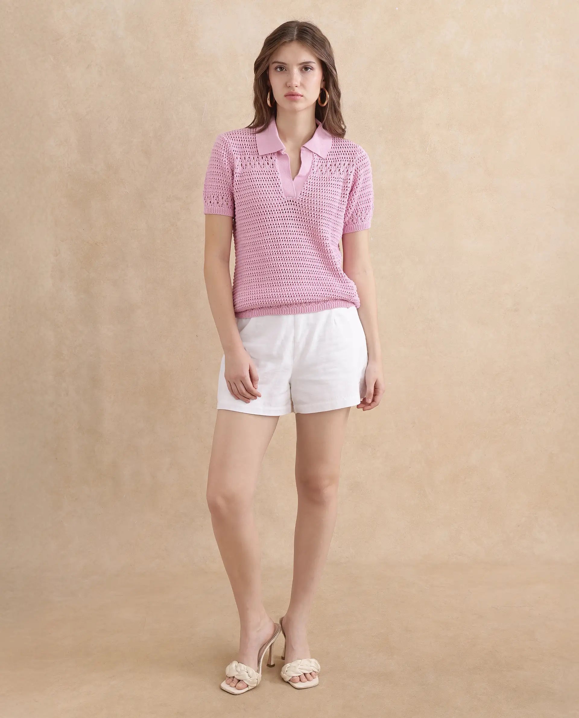 Rareism Women Jantuda Light Pink 100% Cotton Fabric Sleeveless Relaxed Fit Top