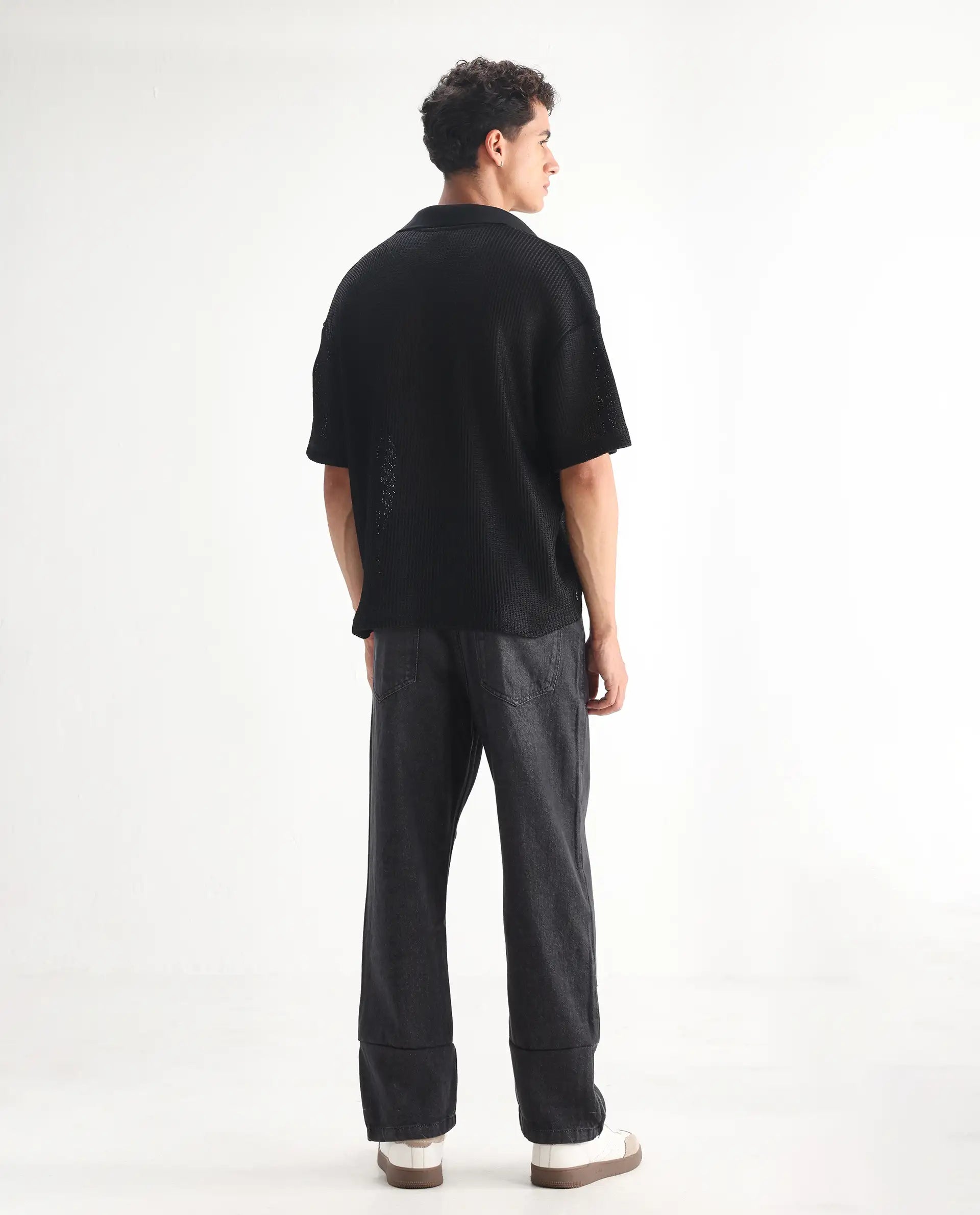 Rare Rabbit Men's Jettor Dark Grey Cotton Fabric Mid Rise Dark Wash Relaxed Fit Plain Jeans