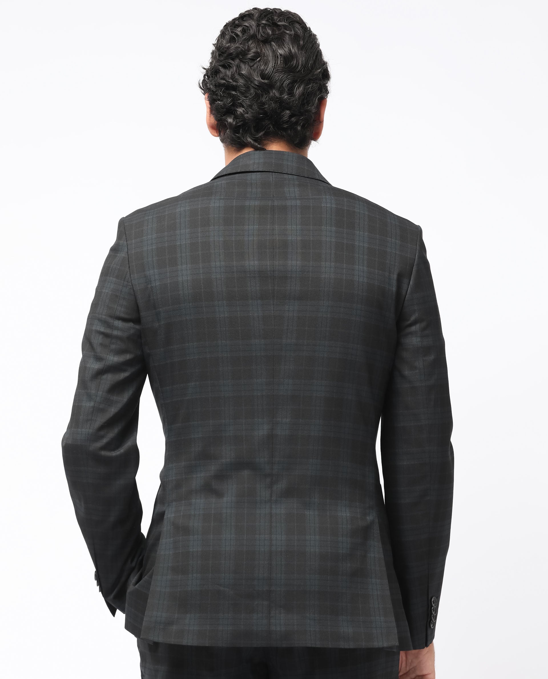 Rare Rabbit Men's Kaspro Black Polyester Viscose Fabric Notch Lapel Button Closure Single Breasted Dupplin Checks Suits