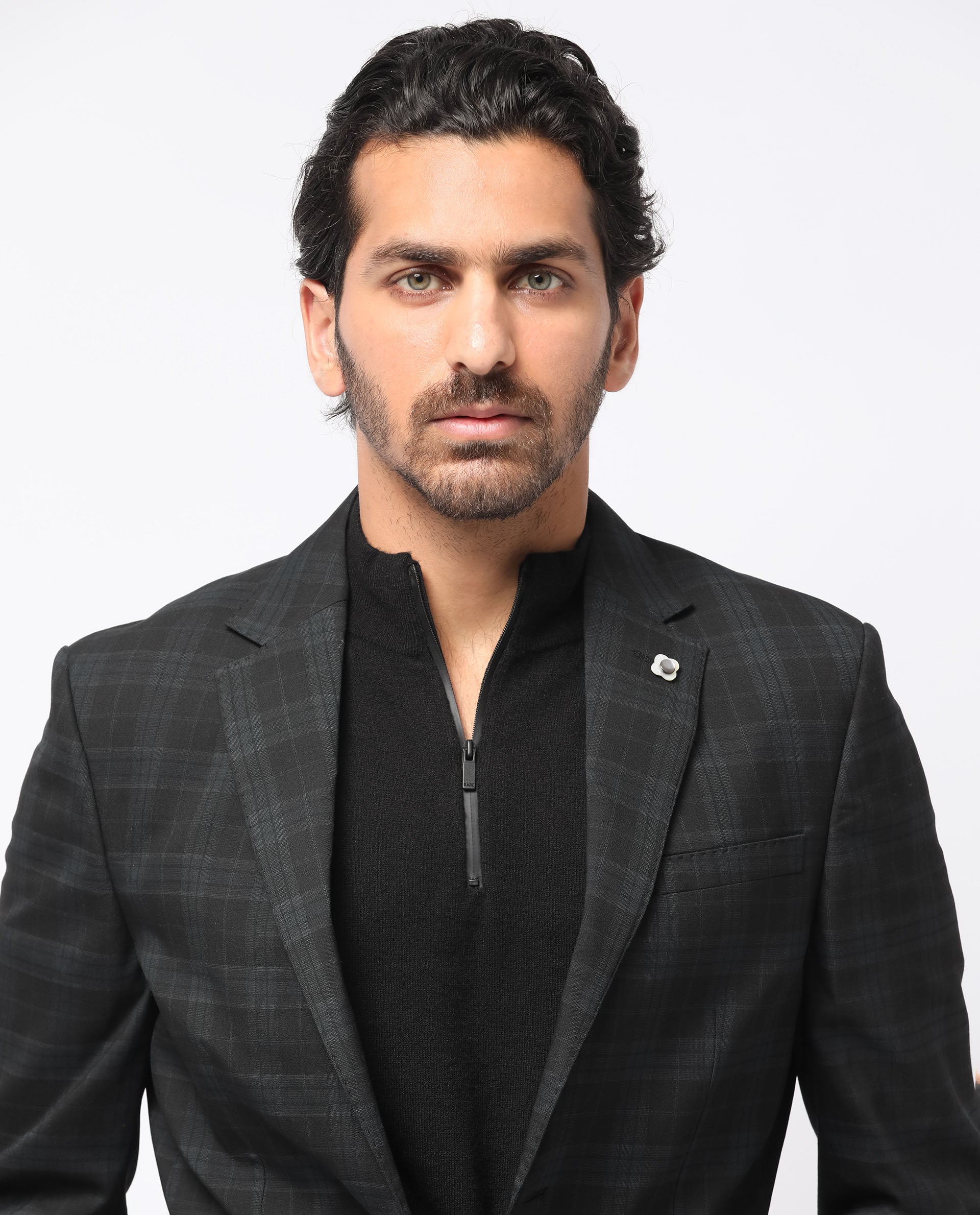 Rare Rabbit Men's Kaspro Black Polyester Viscose Fabric Notch Lapel Button Closure Single Breasted Dupplin Checks Suits