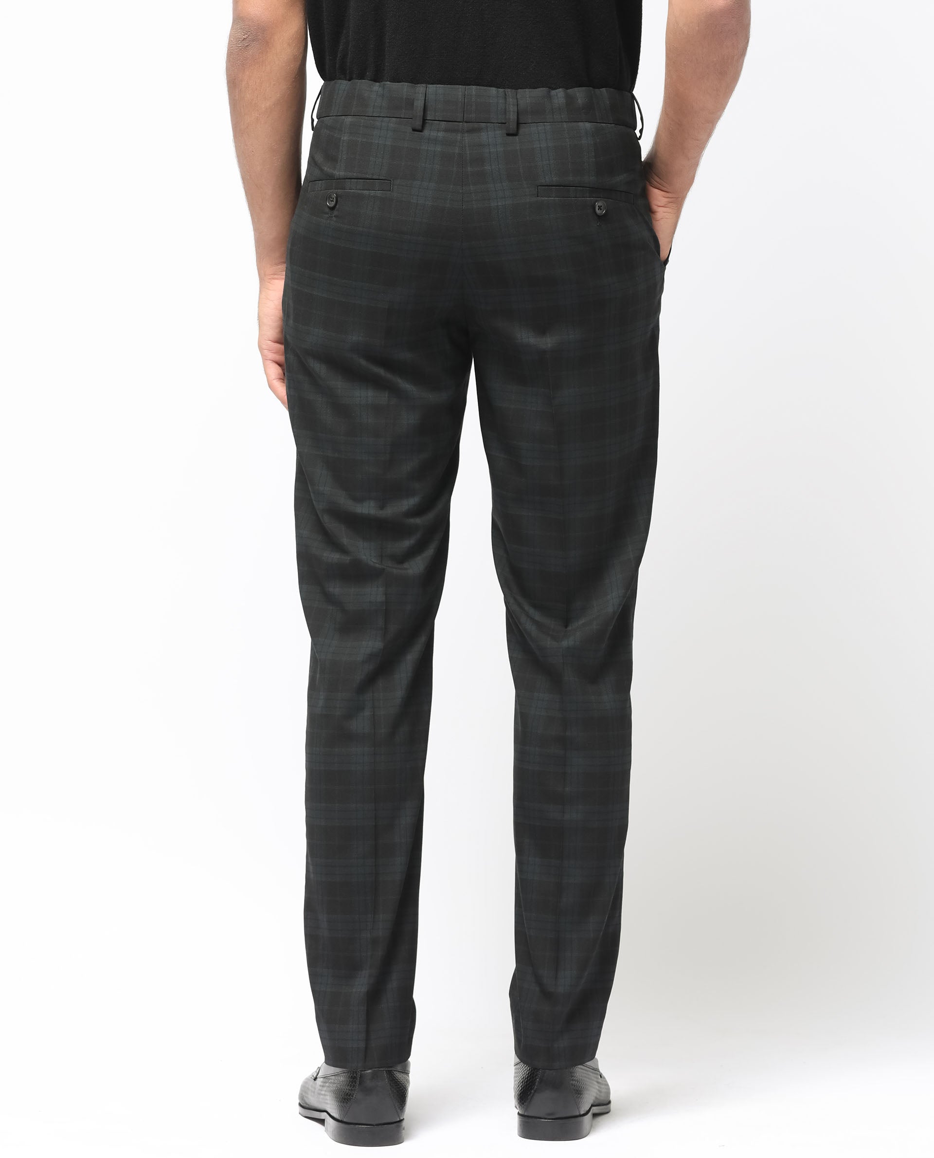 Rare Rabbit Men's Kaspro Black Polyester Viscose Fabric Notch Lapel Button Closure Single Breasted Dupplin Checks Suits