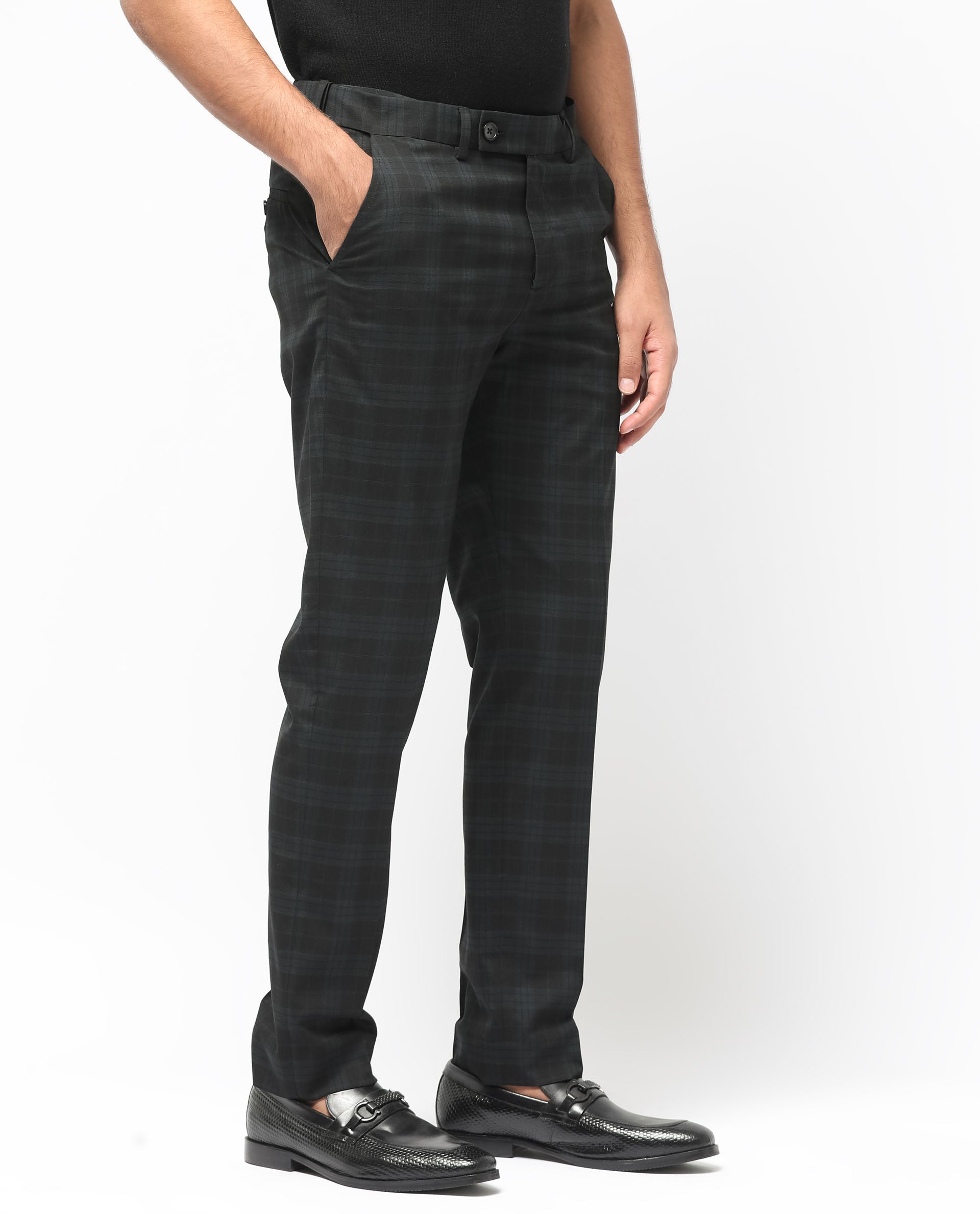 Rare Rabbit Men's Kaspro Black Polyester Viscose Fabric Notch Lapel Button Closure Single Breasted Dupplin Checks Suits