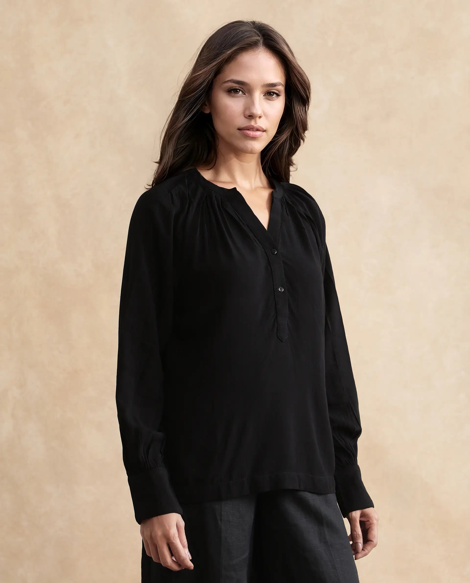Rareism Women Kella Black Viscose Fabric Full Sleeve Round Neck Embroidered Top
