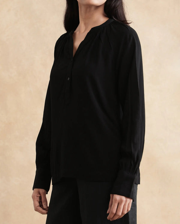 Rareism Women Kella Black Viscose Fabric Full Sleeve Round Neck Embroidered Top