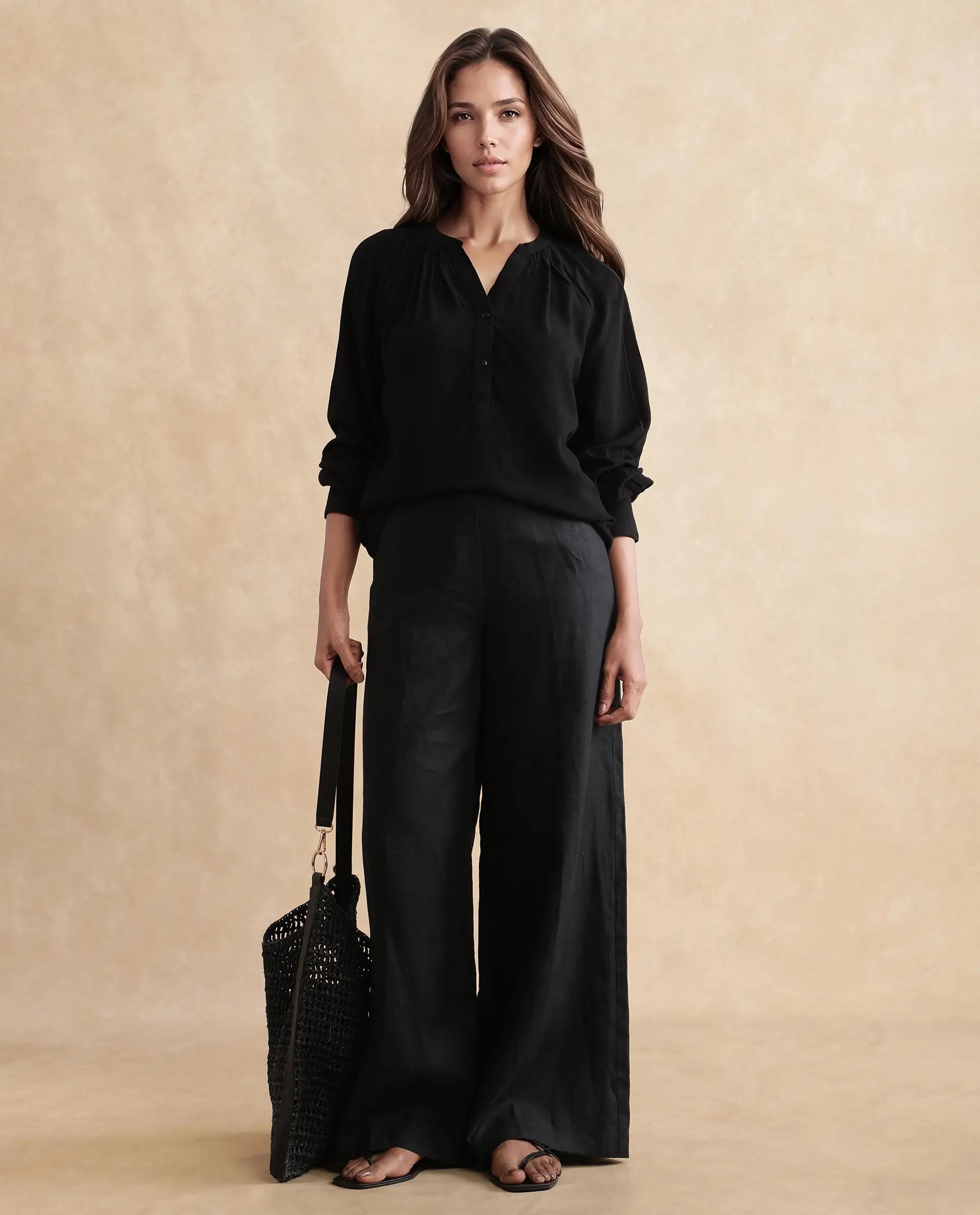 Rareism Women Kella Black Viscose Fabric Full Sleeve Round Neck Embroidered Top