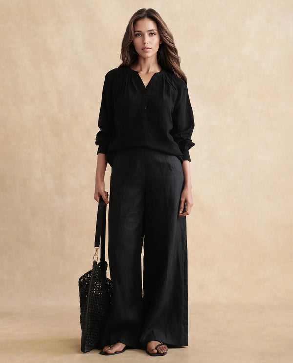 Rareism Women Kella Black Viscose Fabric Full Sleeve Round Neck Embroidered Top