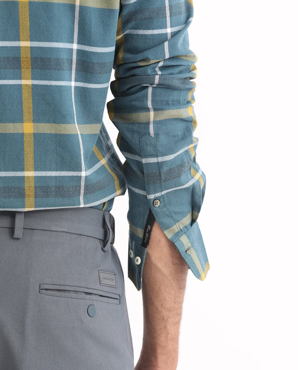 Rare Rabbit Men's Keller Navy Cotton Fabric Full Sleeves Checks Shirt