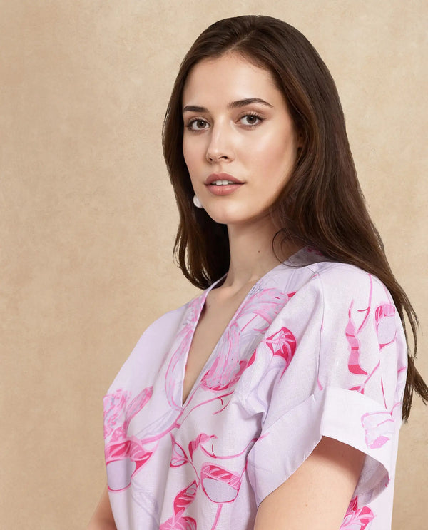 Rareism Women Kyor Dusky Purple Extended Sleeves V-Neck Floral Print Top