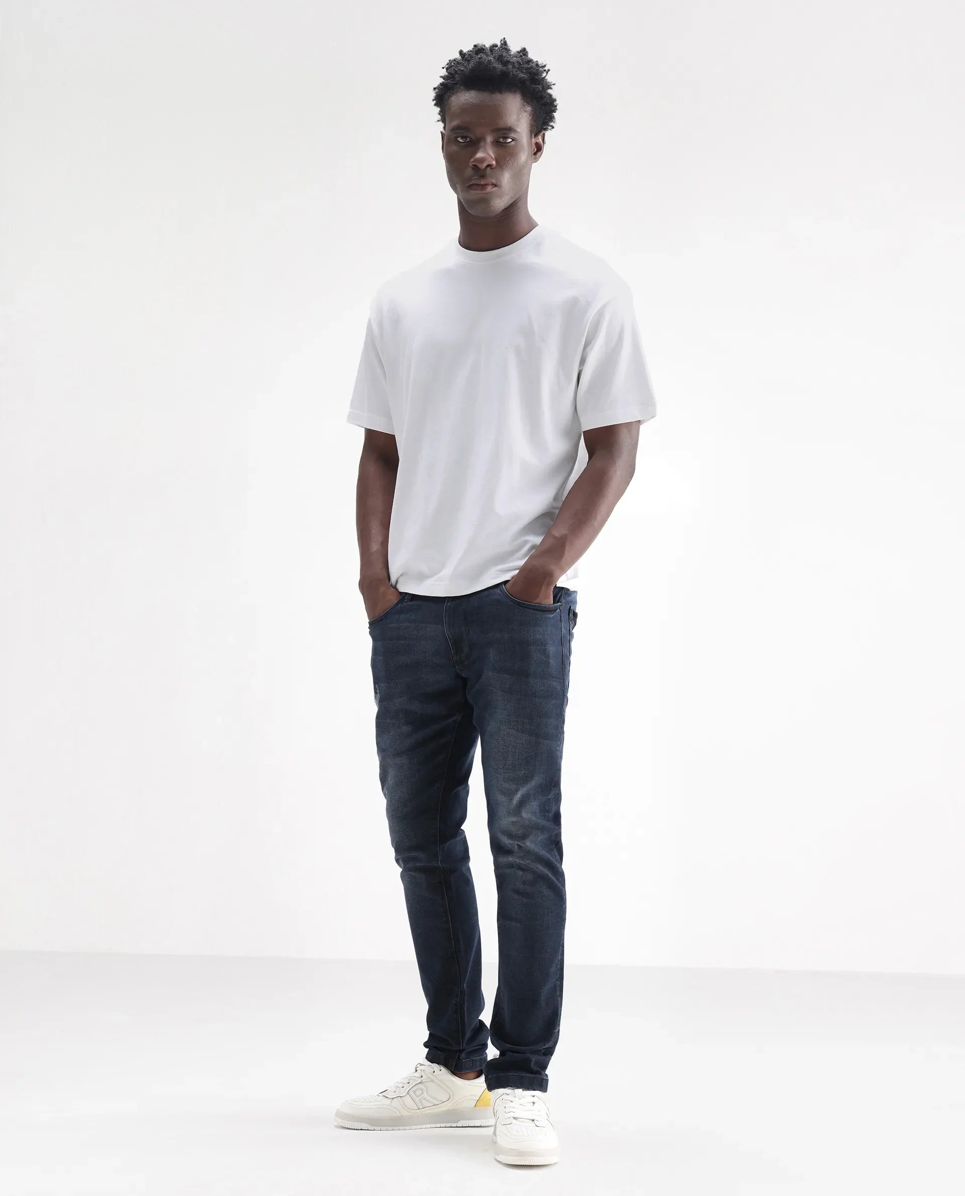 Rare Rabbit Men's Laiden Dusky Green Mid-Rise Mild Distress Regular Fit Jeans