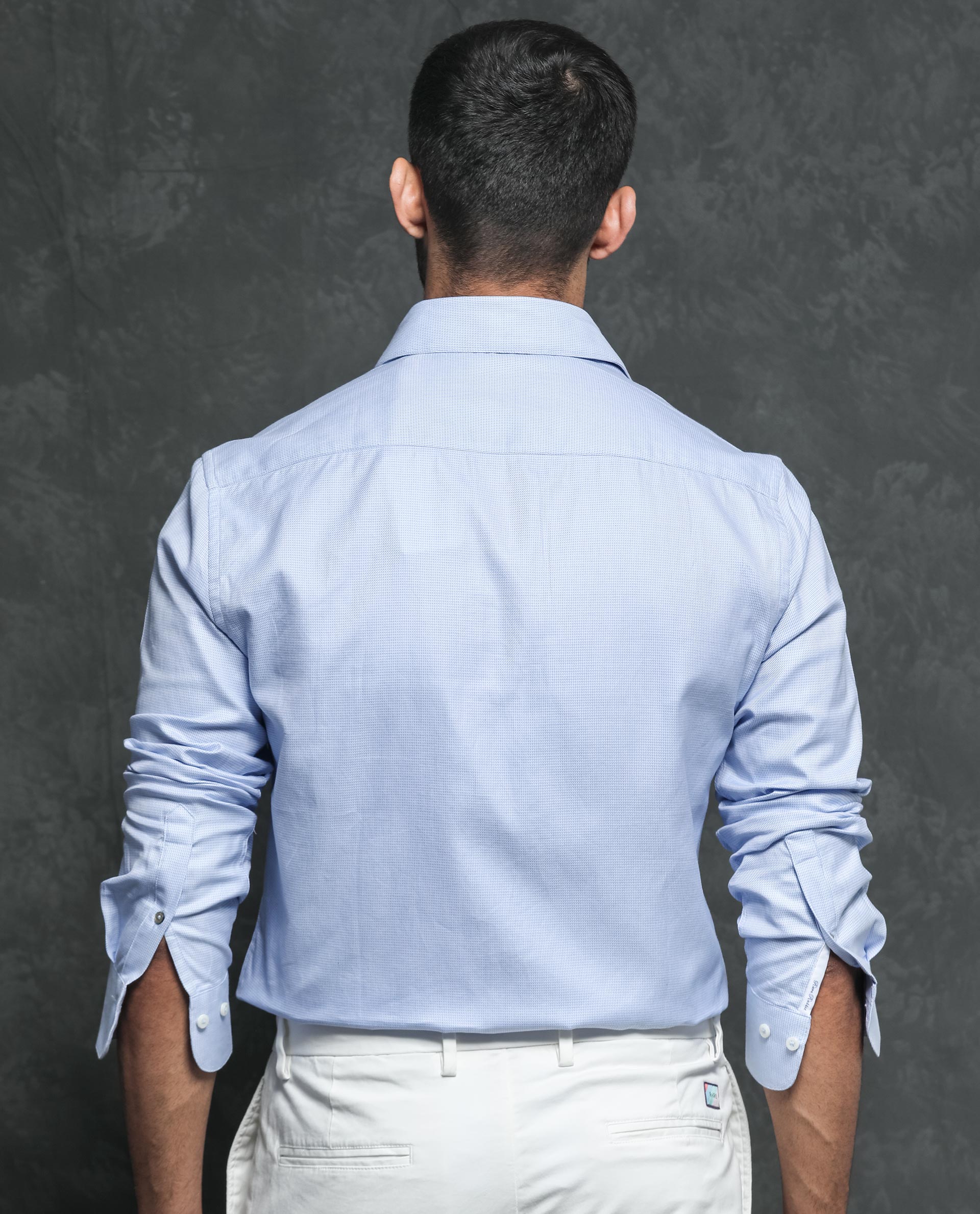 Rare Rabbit Men's Lanic Light Blue Cotton Fabric Full Sleeves Textured Shirt