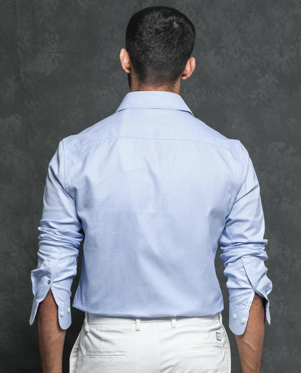 Rare Rabbit Men's Lanic Light Blue Cotton Fabric Full Sleeves Textured Shirt