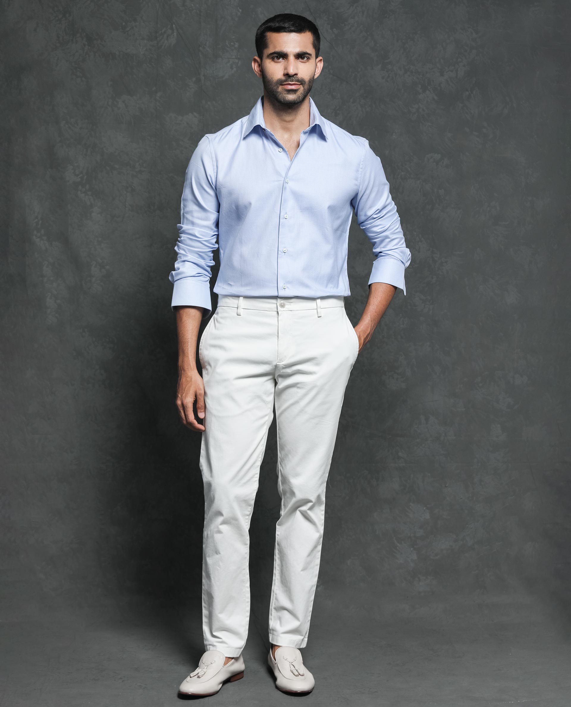 Rare Rabbit Men's Lanic Light Blue Cotton Fabric Full Sleeves Textured Shirt