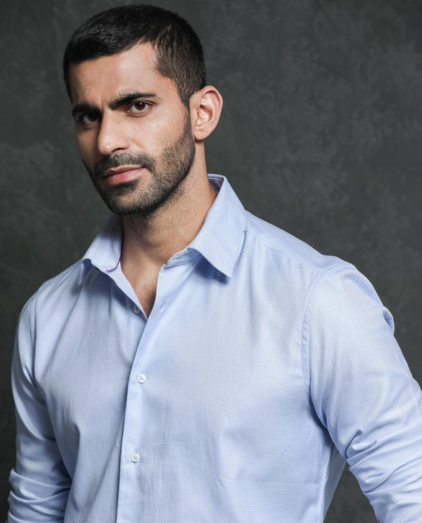 Rare Rabbit Men's Lanic Light Blue Cotton Fabric Full Sleeves Textured Shirt