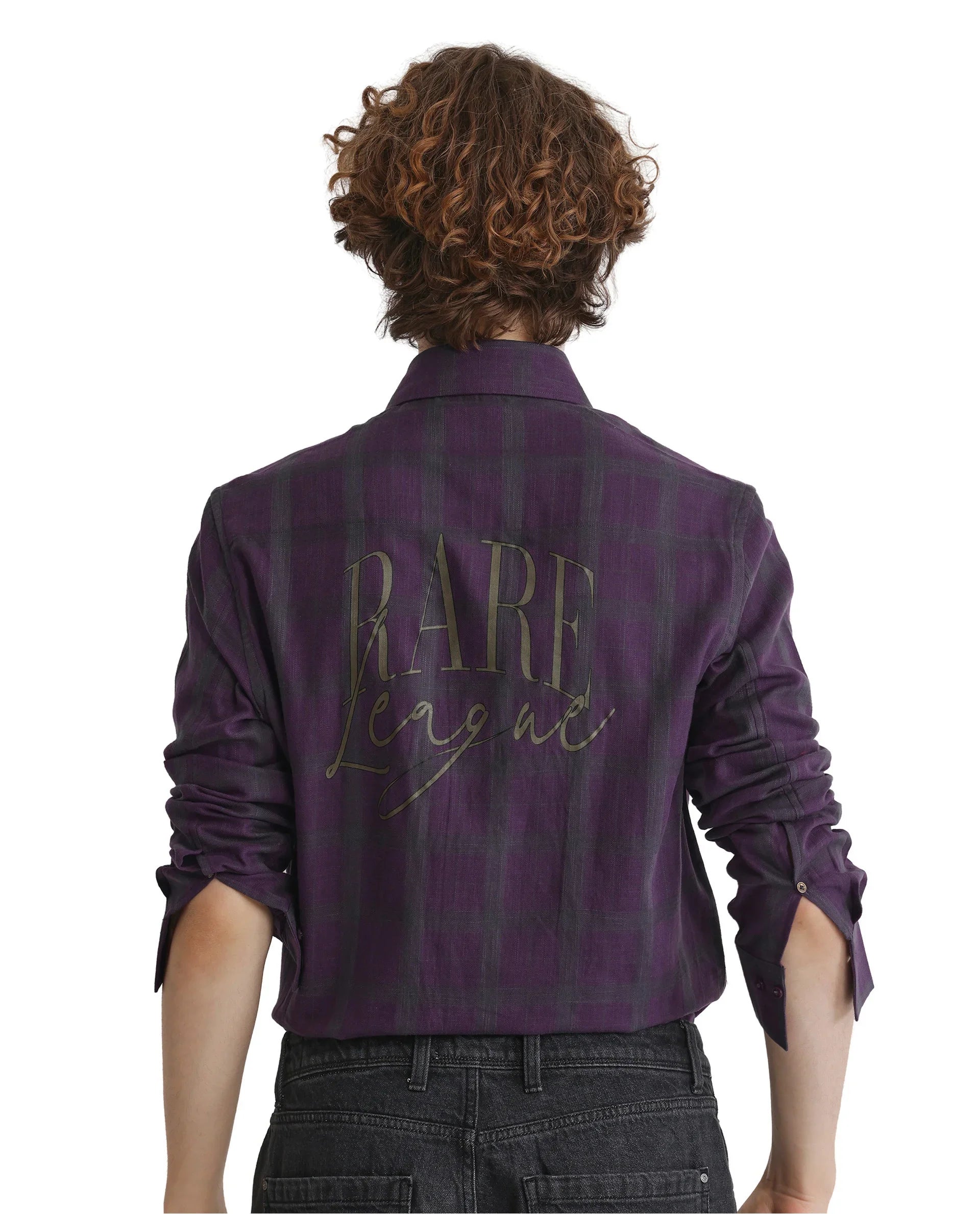 Rare Rabbit Men Leip Purple Cotton Fabric Full Sleeve Regular Fit Checks Shirt