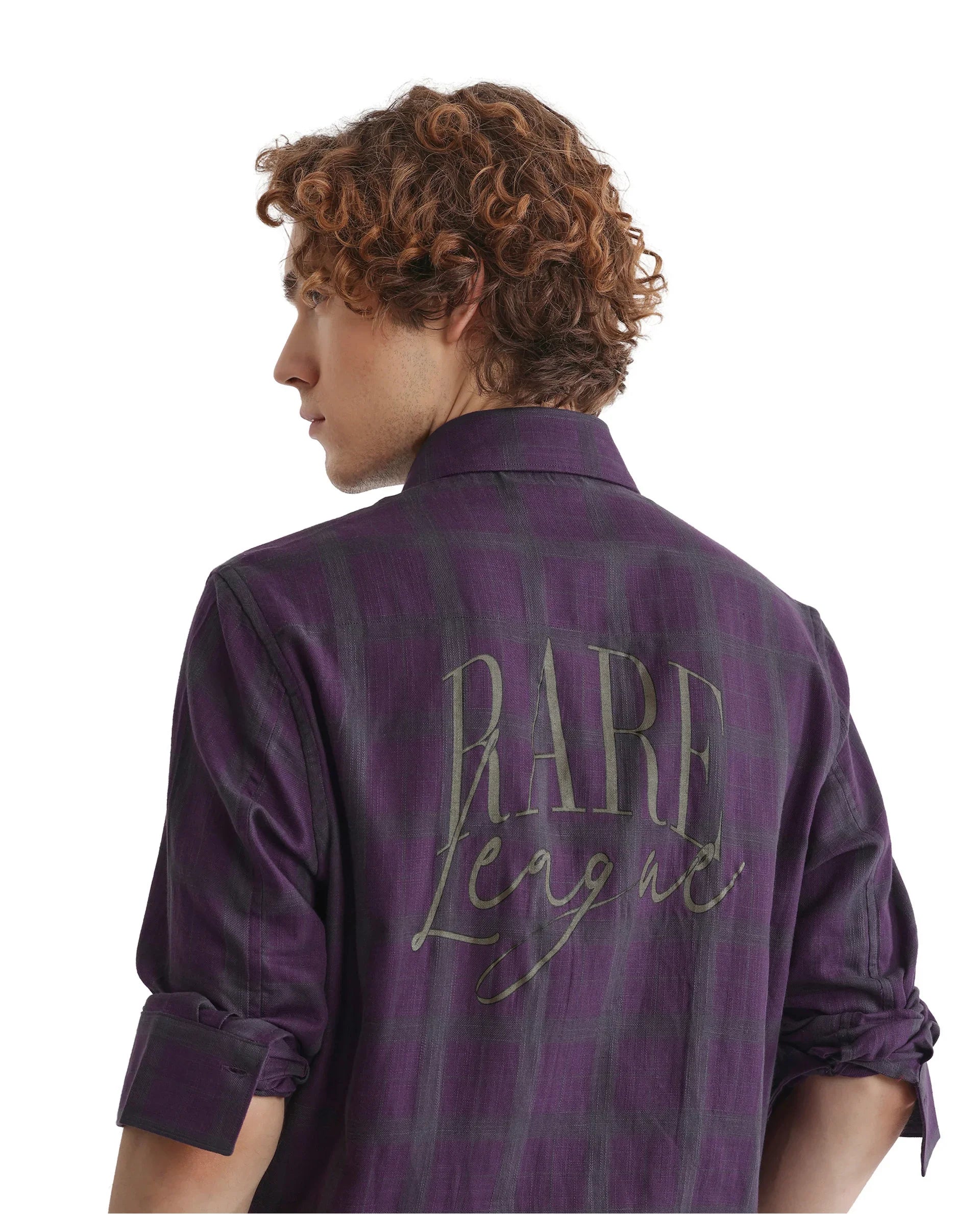 Rare Rabbit Men Leip Purple Cotton Fabric Full Sleeve Regular Fit Checks Shirt