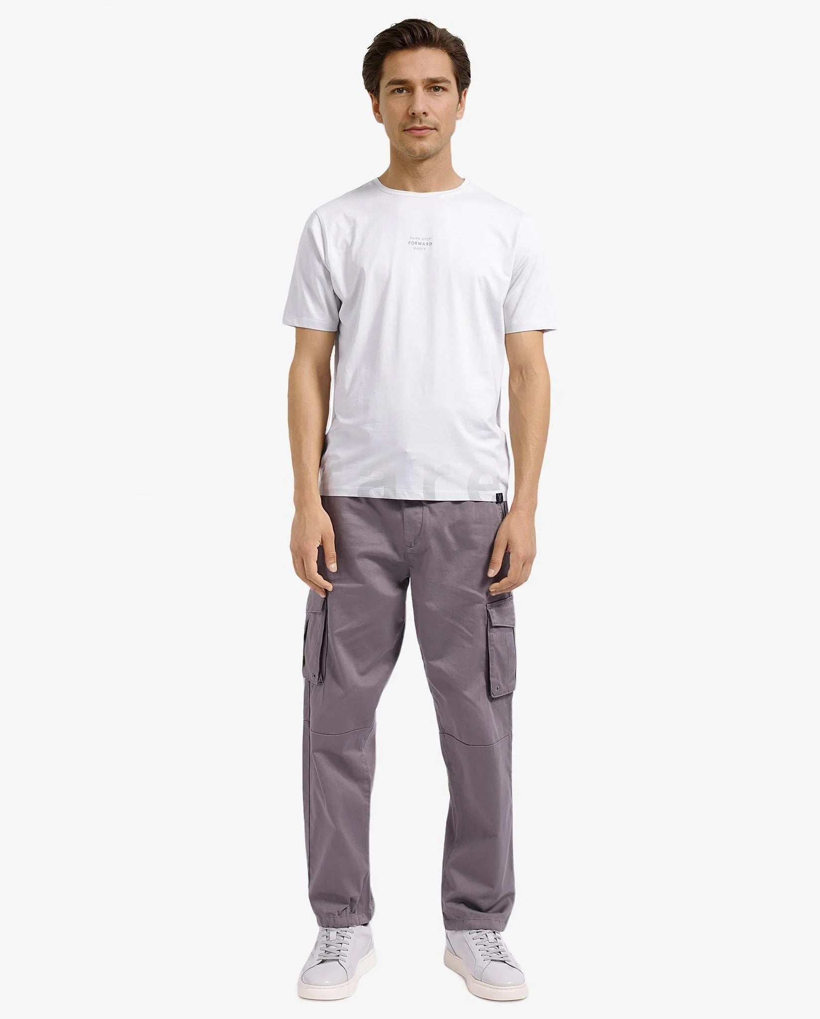 Rare Rabbit Men Let Dark Grey Cotton Lycra Fabric Short Sleeve Crew Neck Regular Fit Typography Print T-Shirt